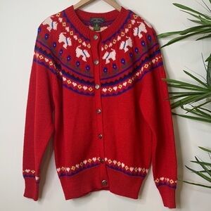 Charter Club Jane Justin Vintage 100% Wool Scottie Dog Knit Button Cardigan M